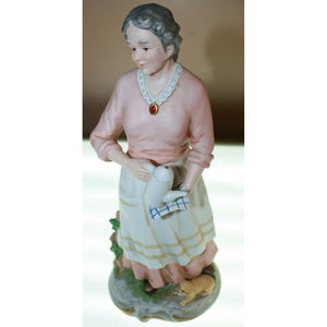 Homco Home Interiors Farm Women With Coffee Pot & Dog Figurine Ceramic 10" #1425